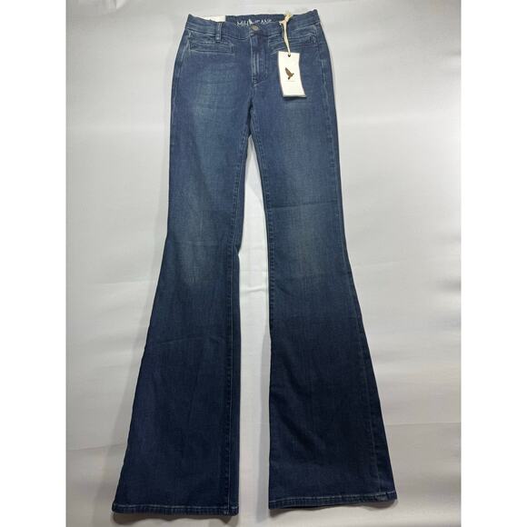 NWT MiH Jeans Women's Mid Rise Kick Flare Blue Denim Jeans - Size 25 (26x35.5) - Picture 1 of 7